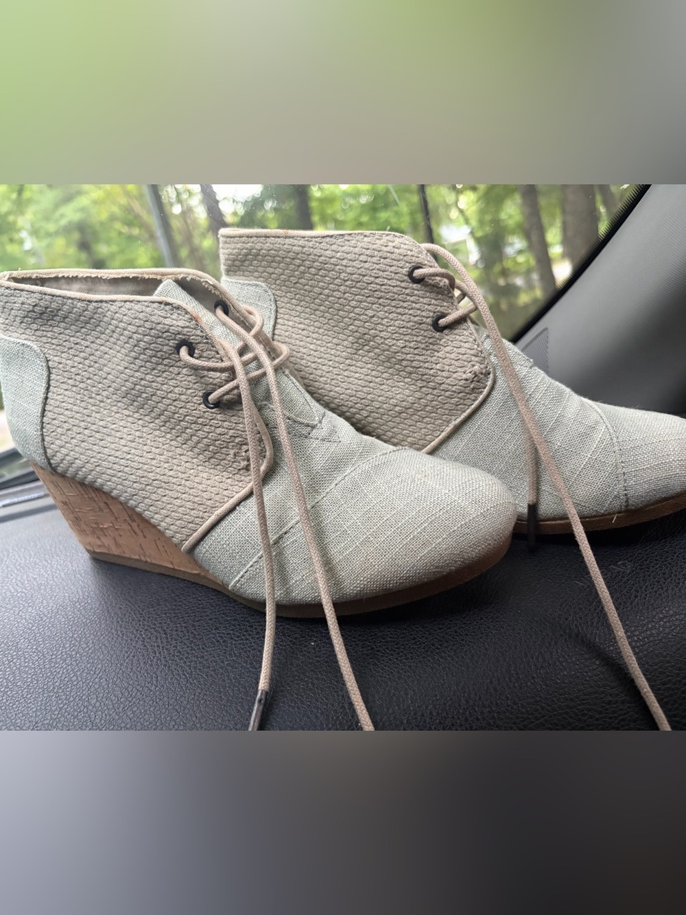 Toms Light Taupe Lace-Up Wedge Booties